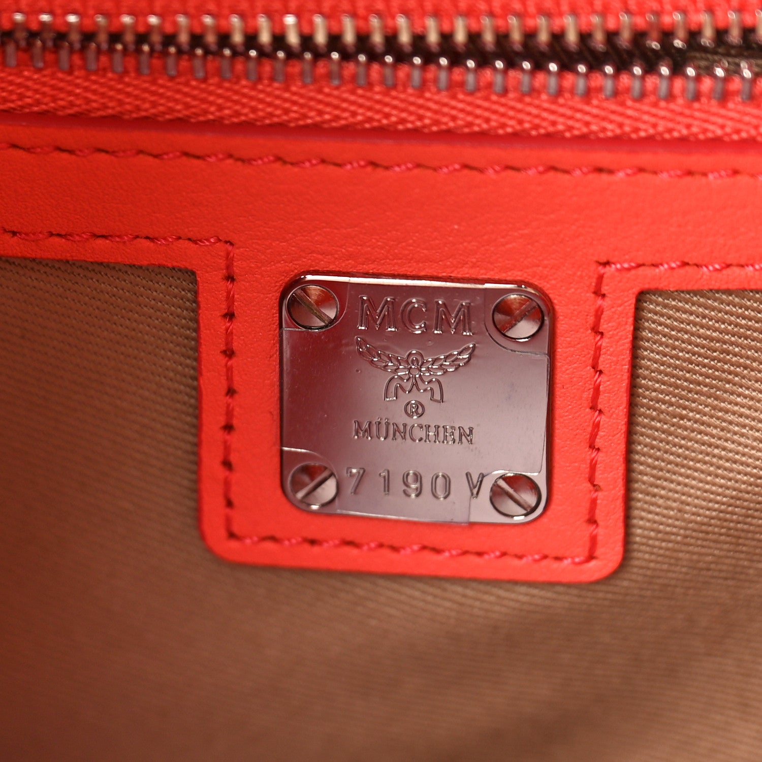 MCM Calfskin Ottomar Monogram Essential Small Backpack Hot Coral 6 of 9
