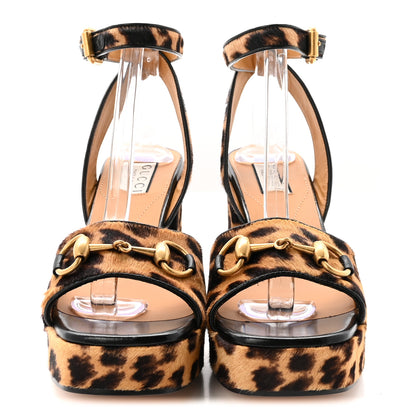 Gucci Calf Hair Leopard Print Horsebit 25/60mm Platform Sandals 37.5 Hazelnut Black 3 of 10