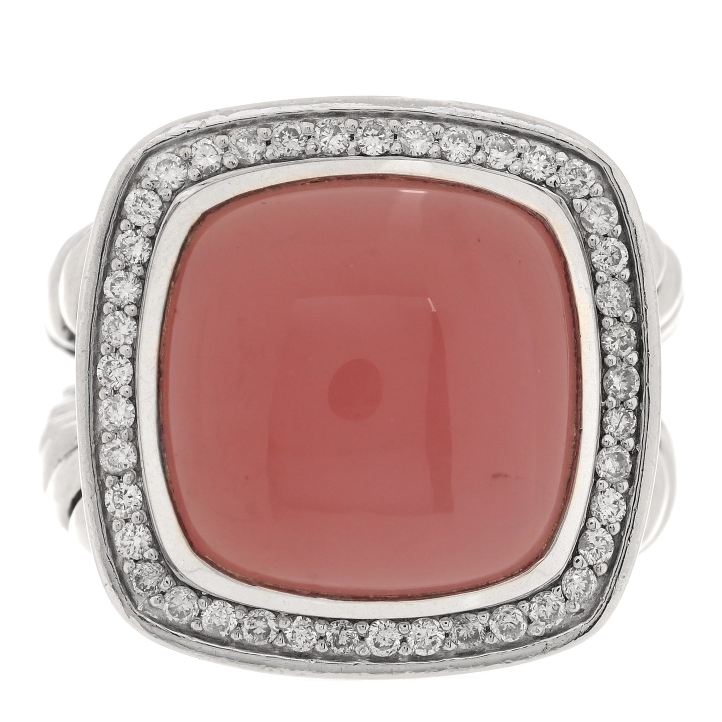 Sterling Silver Diamond Pink Chalcedony 14mm Albion Ring 52 6