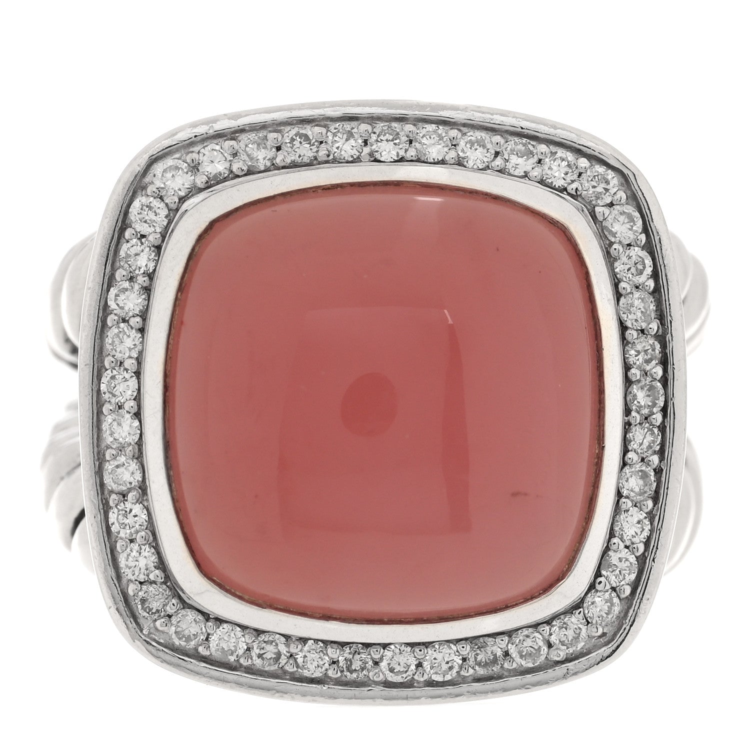 David Yurman Sterling Silver Diamond Pink Chalcedony 14mm Albion Ring 52 6 1 of 4