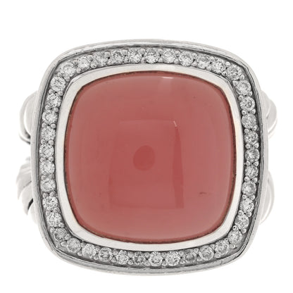 David Yurman Sterling Silver Diamond Pink Chalcedony 14mm Albion Ring 52 6 1 of 4