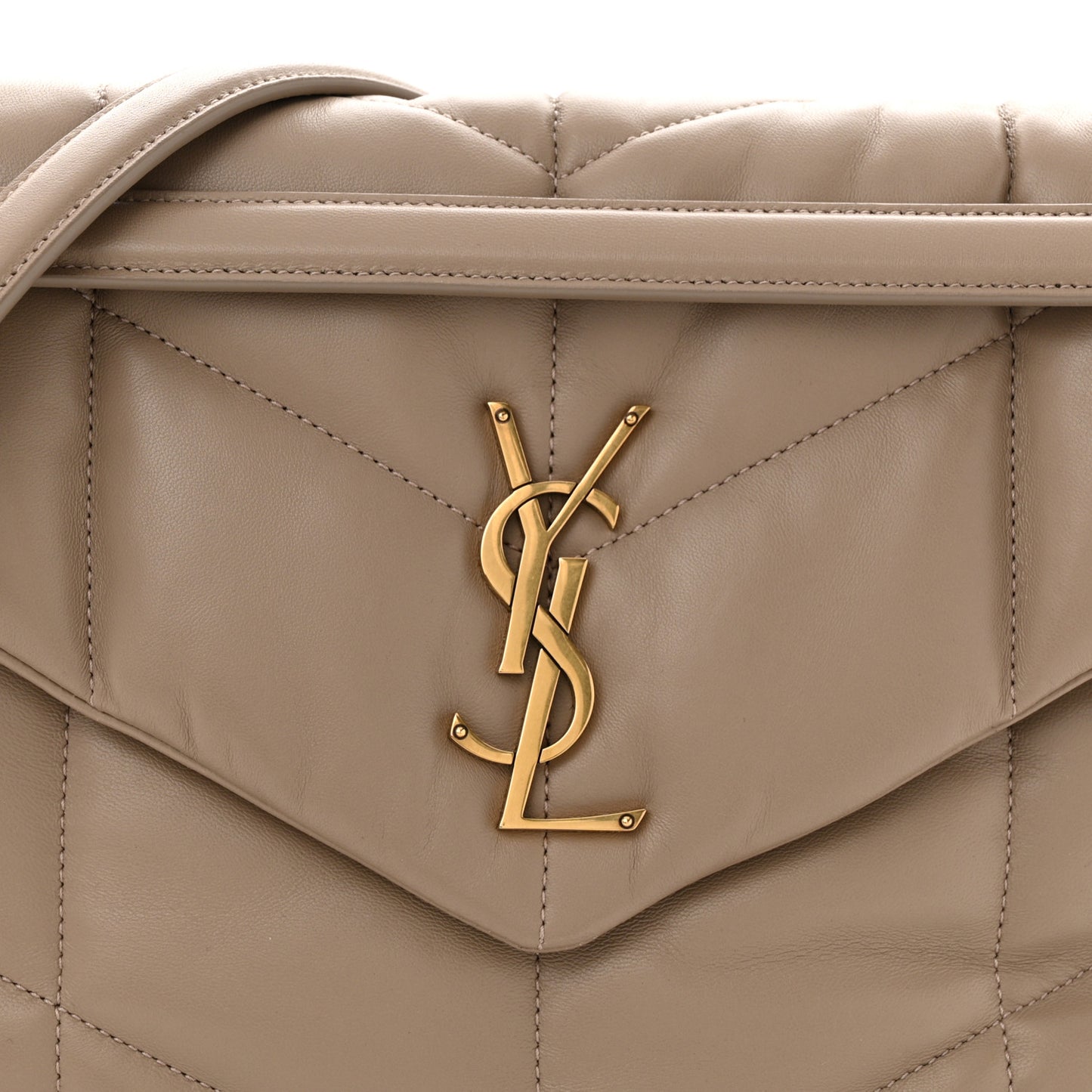 Lambskin Quilted Medium Loulou Puffer Monogram Chain Satchel Dusty Grey