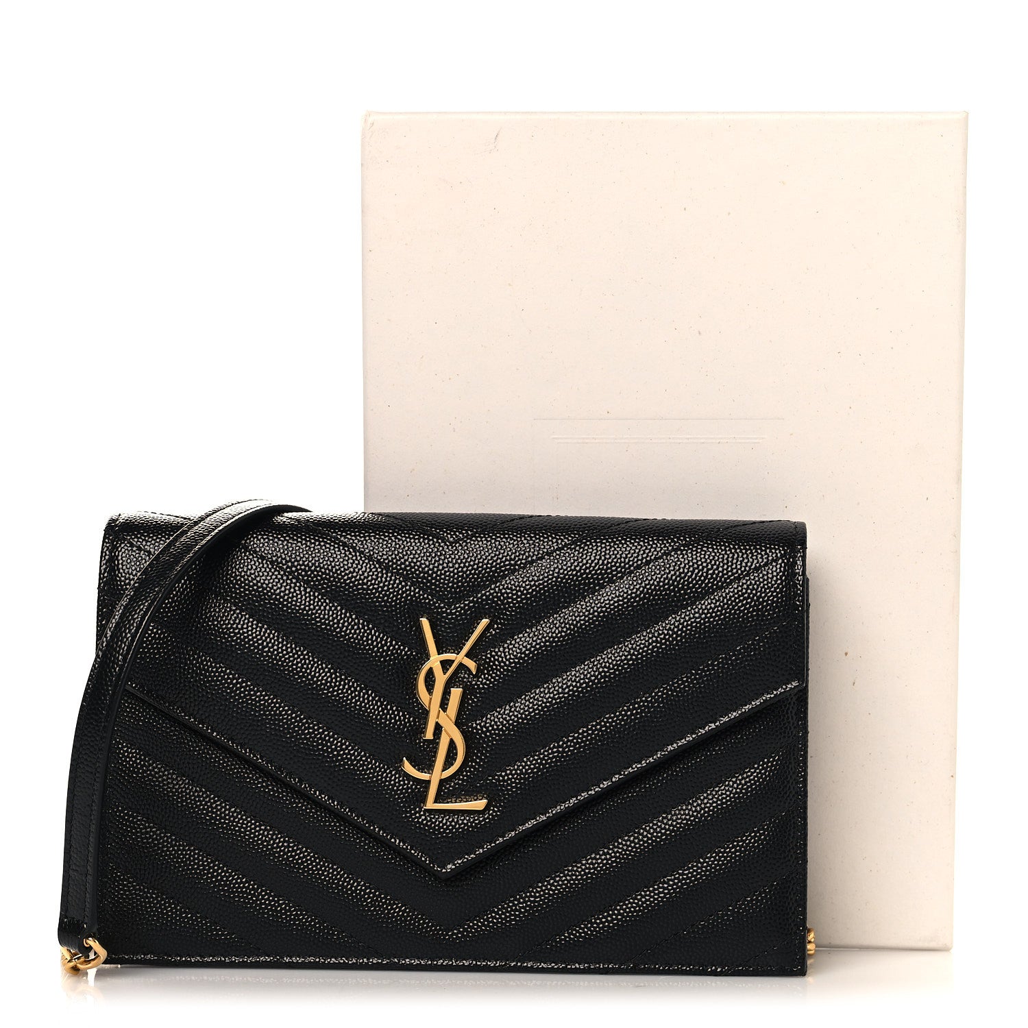 Saint Laurent Grain De Poudre Matelasse Chevron Monogram Envelope Chain Wallet Black 10 of 10