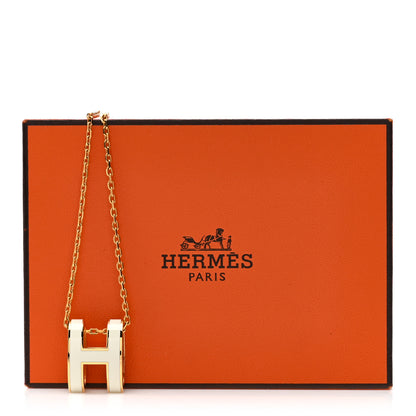 Hermes Lacquered Gold Pop H Pendant Necklace White 7 of 7