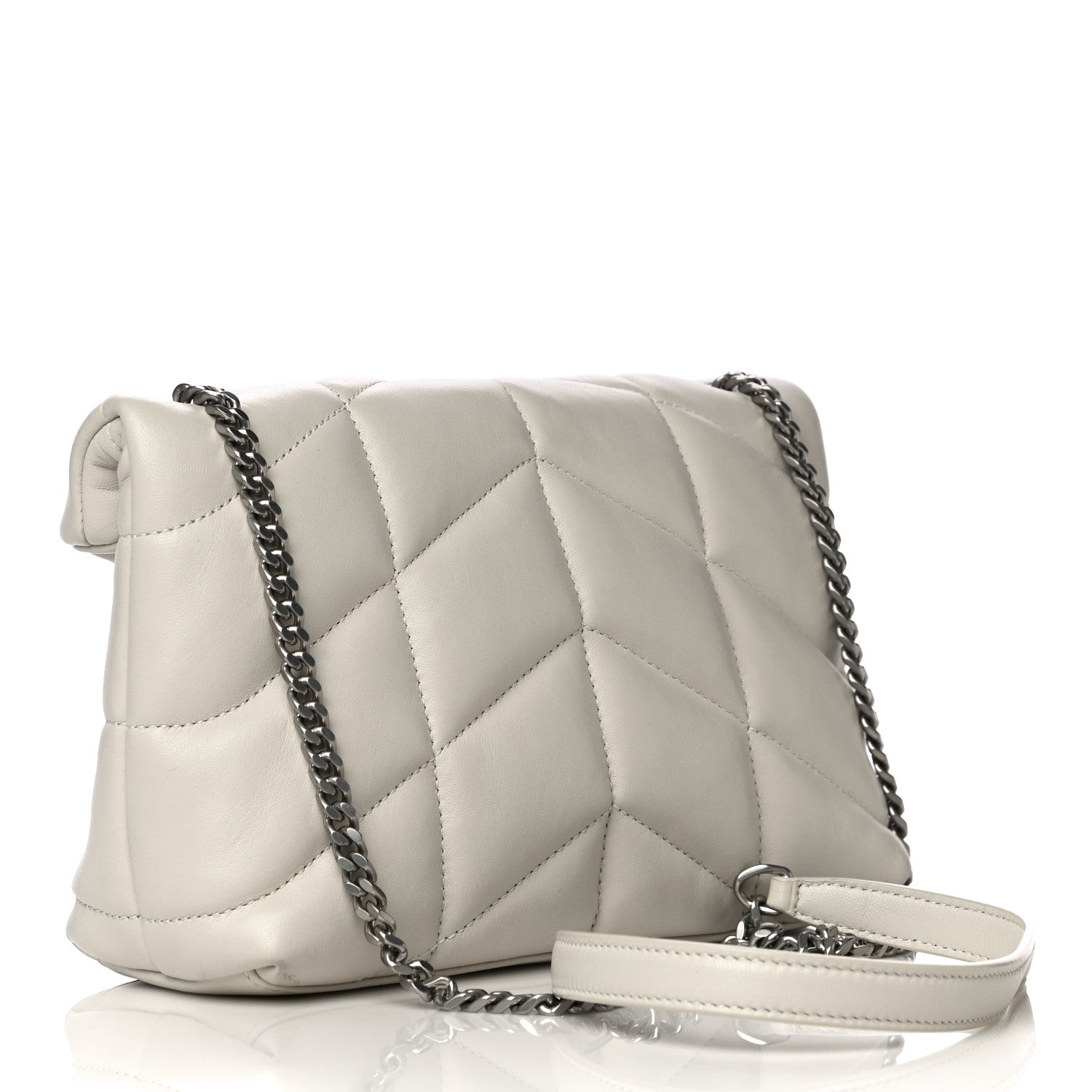 Saint Laurent Lambskin Quilted Toy Loulou Puffer Monogram Chain Satchel Blanc Vintage 4 of 16