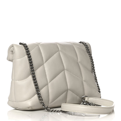 Saint Laurent Lambskin Quilted Toy Loulou Puffer Monogram Chain Satchel Blanc Vintage 4 of 16