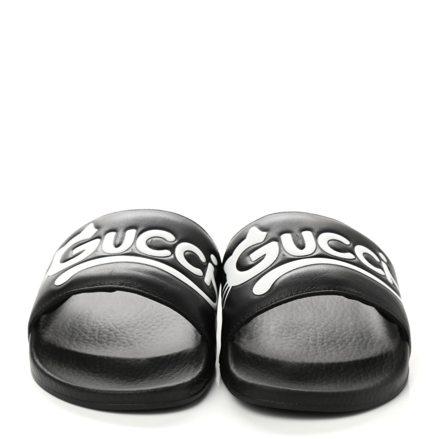 Gucci Nappa Cat Logo Womens Pursuit Slide Sandals 37 Black 2 of 7