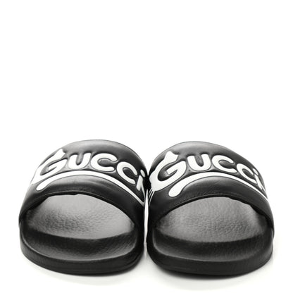 Gucci Nappa Cat Logo Womens Pursuit Slide Sandals 37 Black 2 of 7