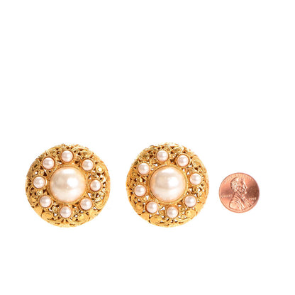 Chanel Pearl Clip On Earrings Gold 2 of 5