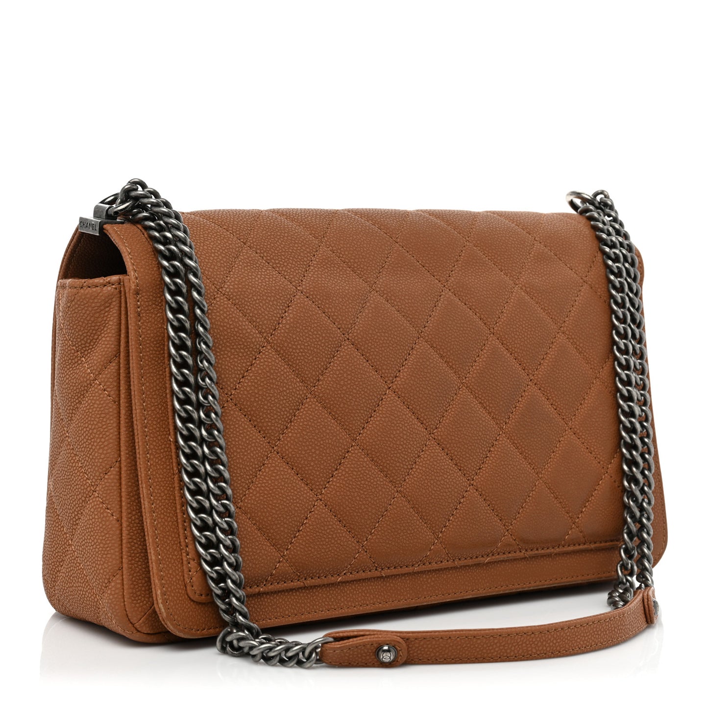 Washed Caviar Quilted Large Turn Around Ligne Flap Camel