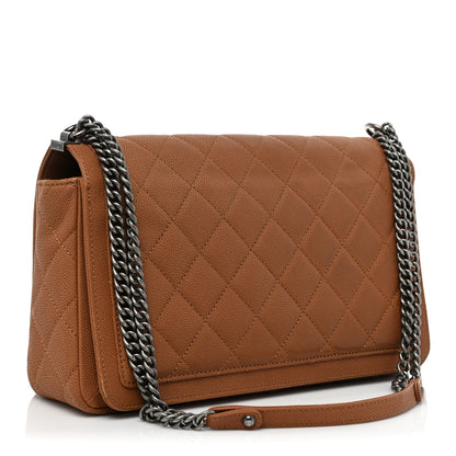 Chanel Washed Caviar Quilted Large Turn Around Ligne Flap Camel 3 of 14