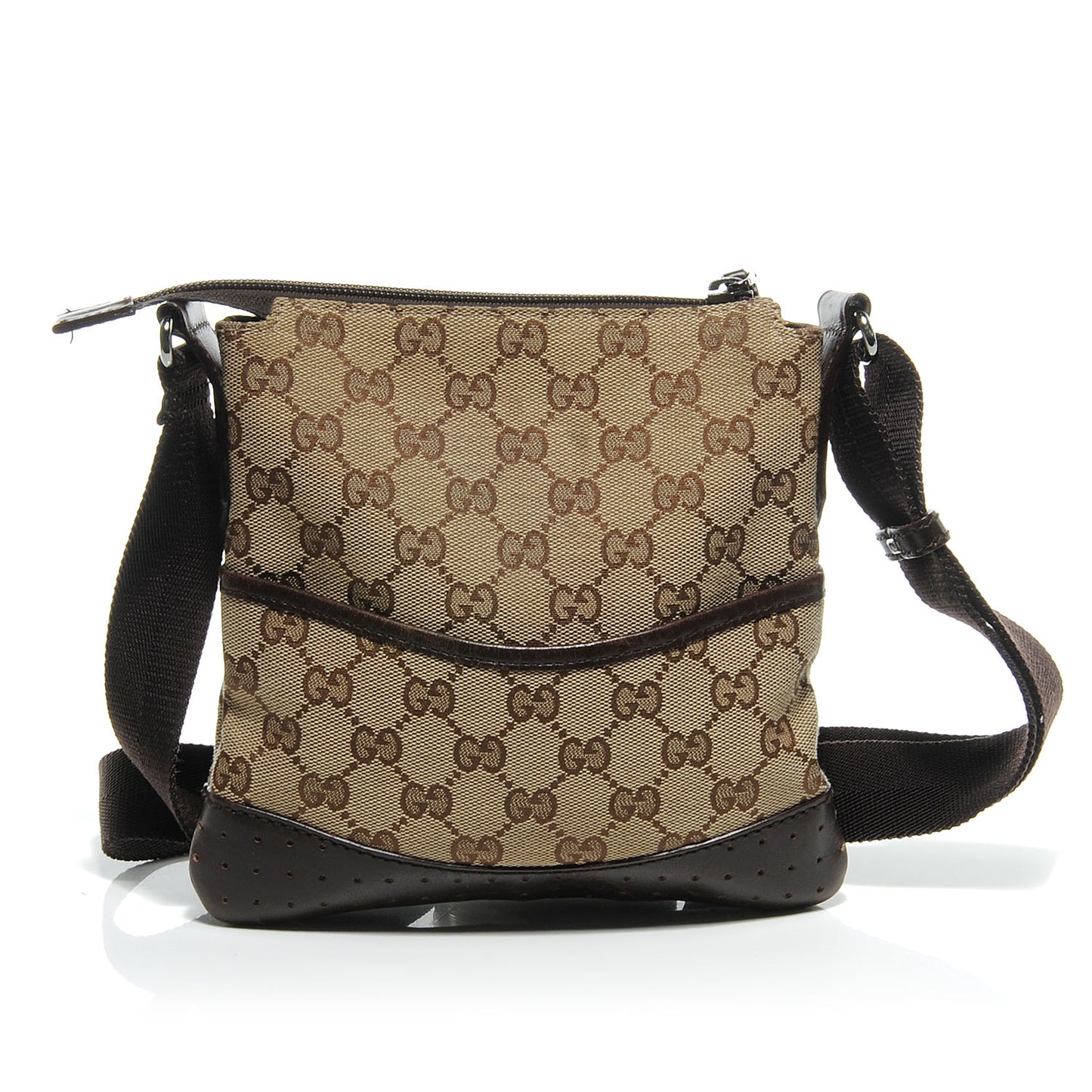 Monogram Calfskin Perforated Small Flat Messenger Bag Dark Brown