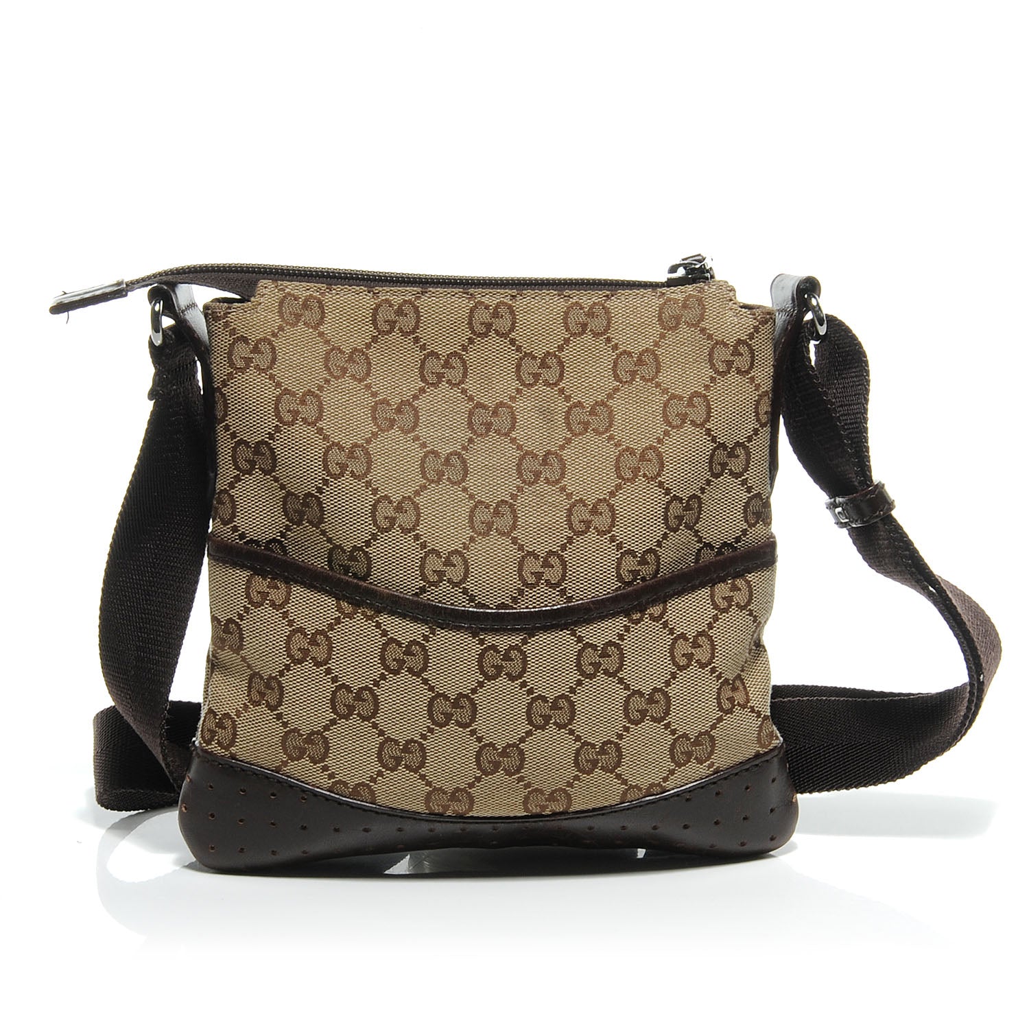 Gucci Monogram Calfskin Perforated Small Flat Messenger Bag Dark Brown 1 of 9