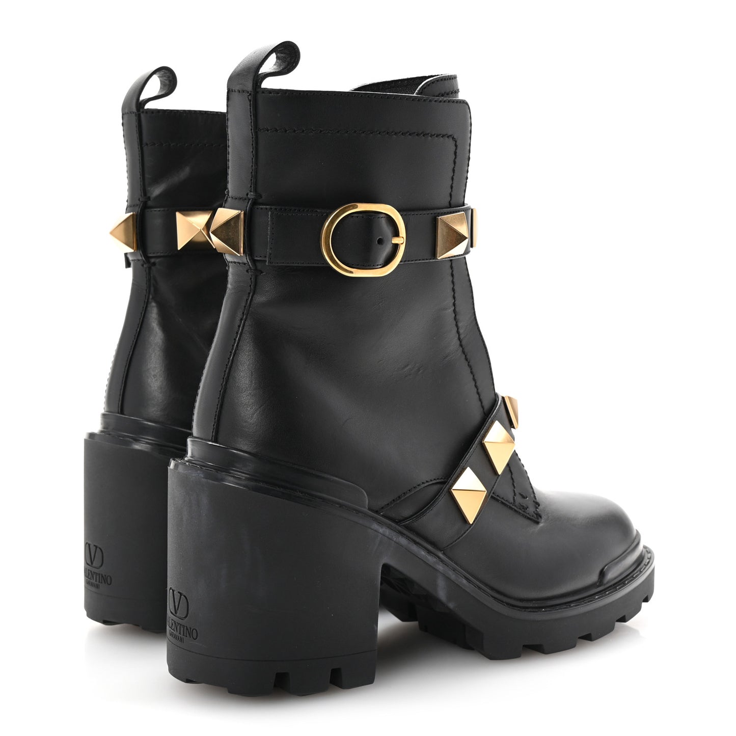 Calfskin Roman Stud 20/85mm Combat Boots 38.5 Black