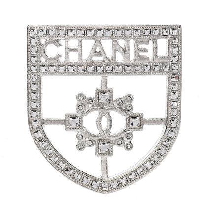 Chanel Swarovski Baguette Crystal CC Shield Brooch Silver 1 of 5