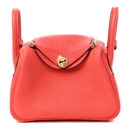 Hermes Taurillon Clemence Mini Lindy 20 Rose Texas 1 of 10