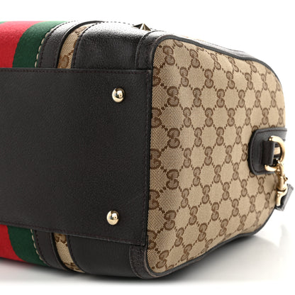Gucci Monogram Vintage Web Medium Webby Bee Boston Dark Brown 10 of 14