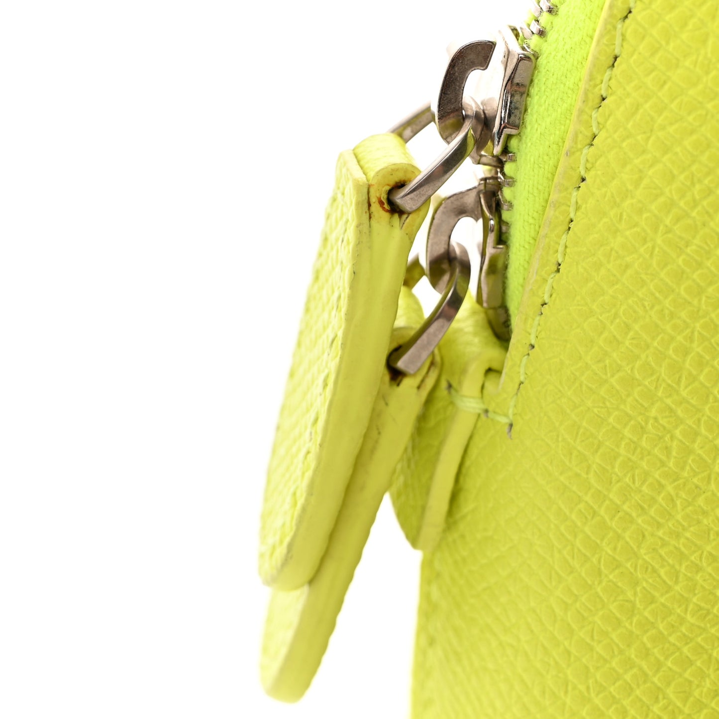 Signature Grained Calfskin Logo XXS Ville Top Handle Bag Acid Green Black