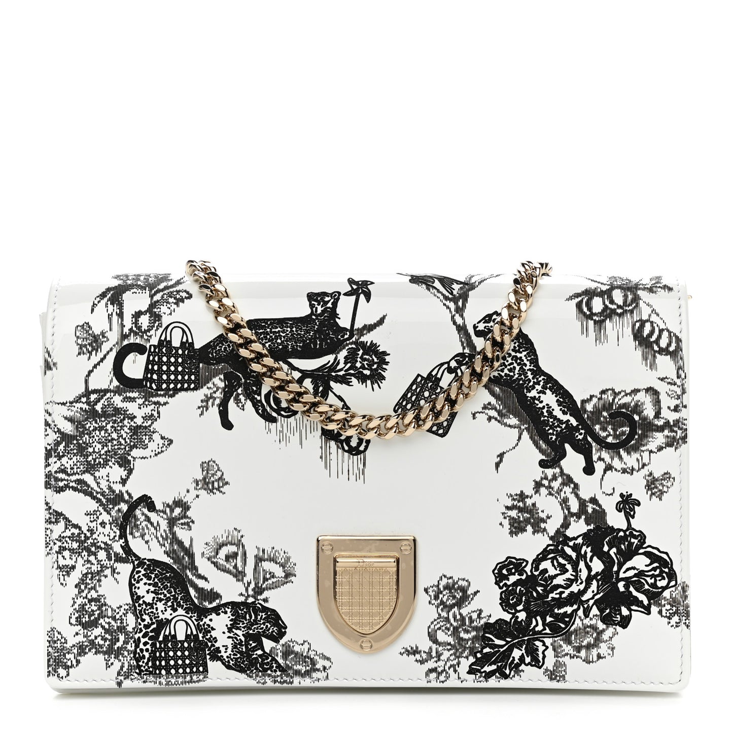 Patent Toile de Jouy Diorama Wallet On Chain Pouch White