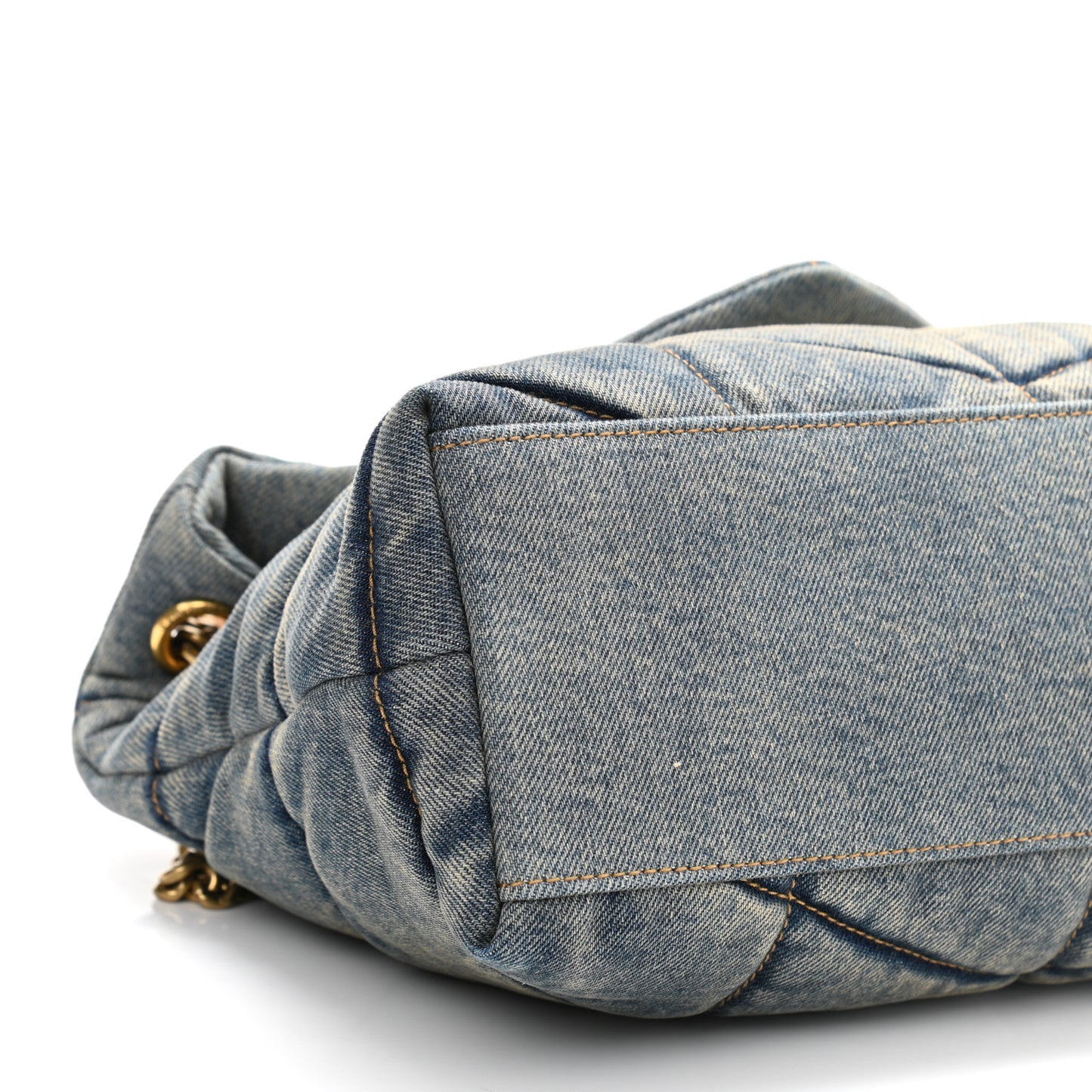 Denim Quilted Small Loulou Puffer Monogram Chain Satchel Blue Cinnamon