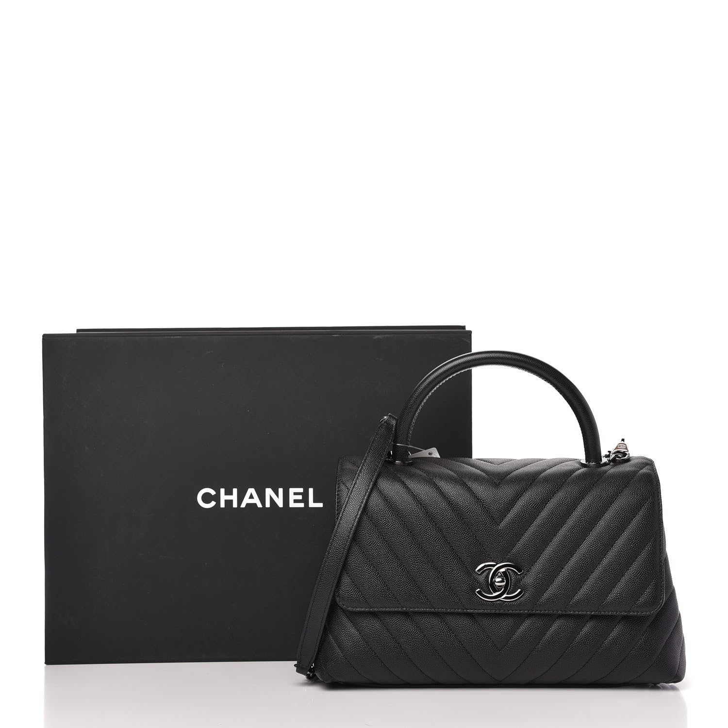 Chanel Caviar Chevron Quilted Small Coco Handle Flap Black 11 of 11