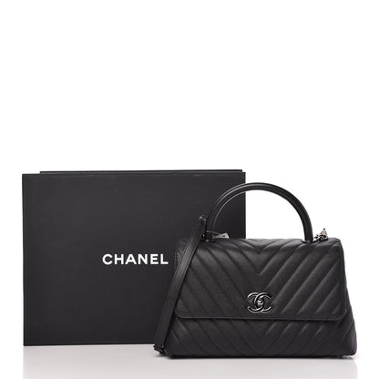 Chanel Caviar Chevron Quilted Small Coco Handle Flap Black 11 of 11