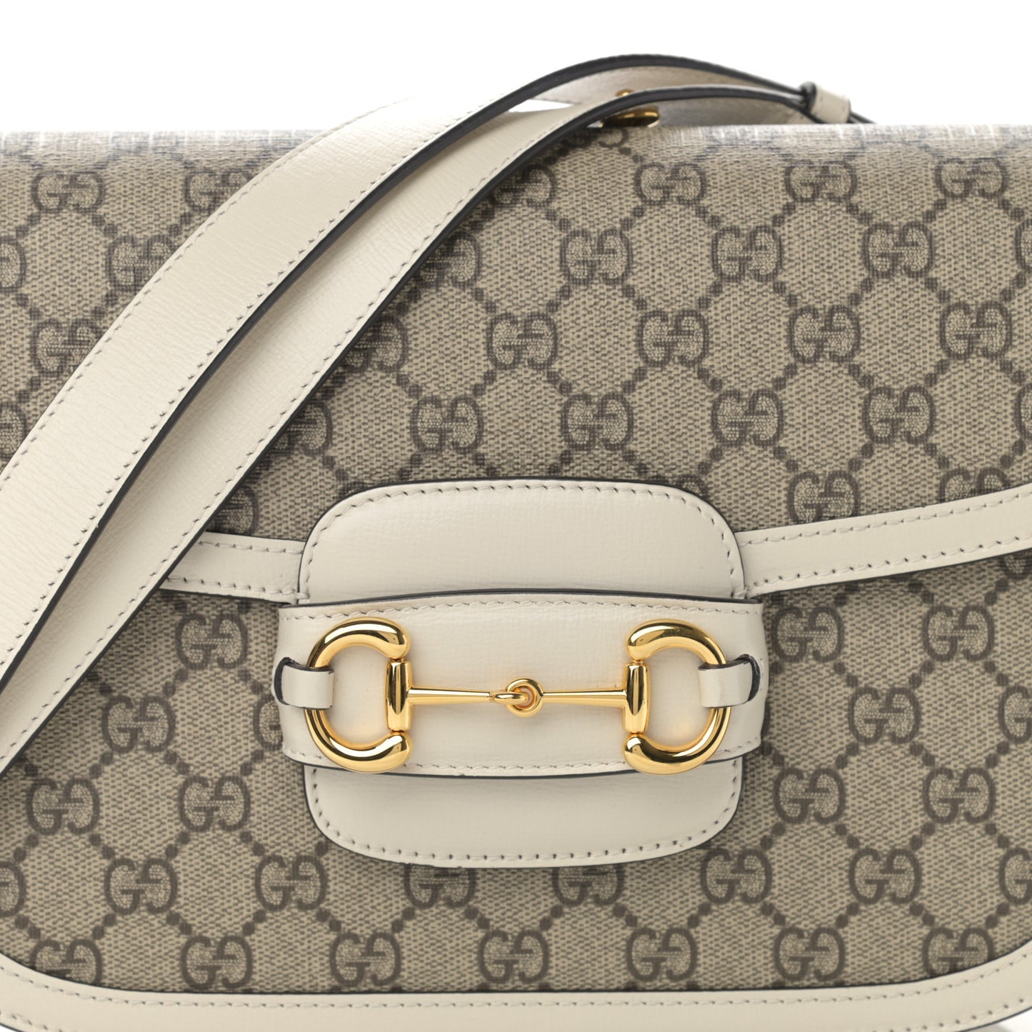 GG Supreme Monogram Horsebit 1955 Shoulder Bag Beige Mystic White