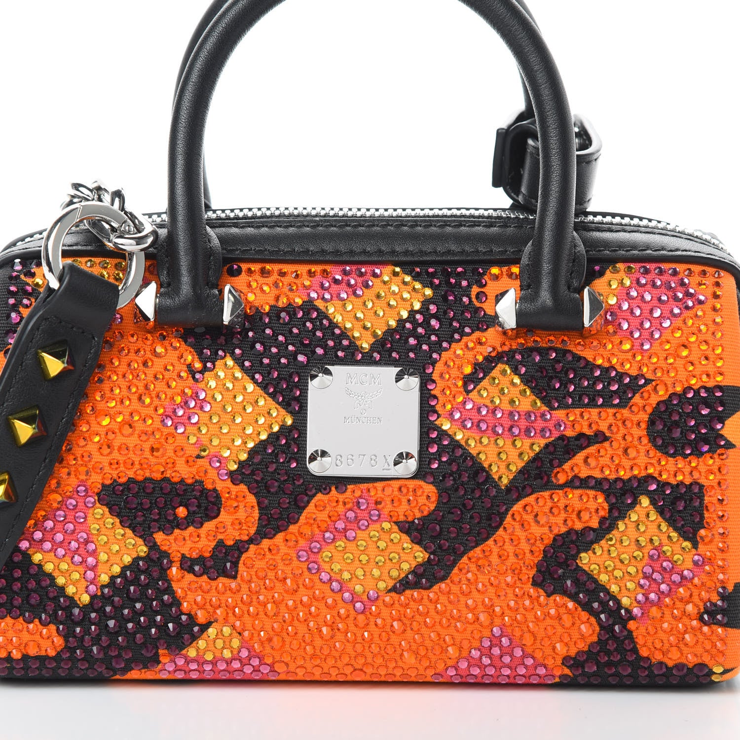 MCM Nylon Crystal Lion Camo Boston Satchel Multicolor 8 of 11