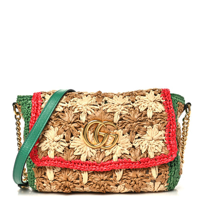 Gucci Raffia Azalea Calfskin Crochet Flower Small GG Marmont Shoulder Bag Natural Ecru Green Red New Shamarock 1 of 10