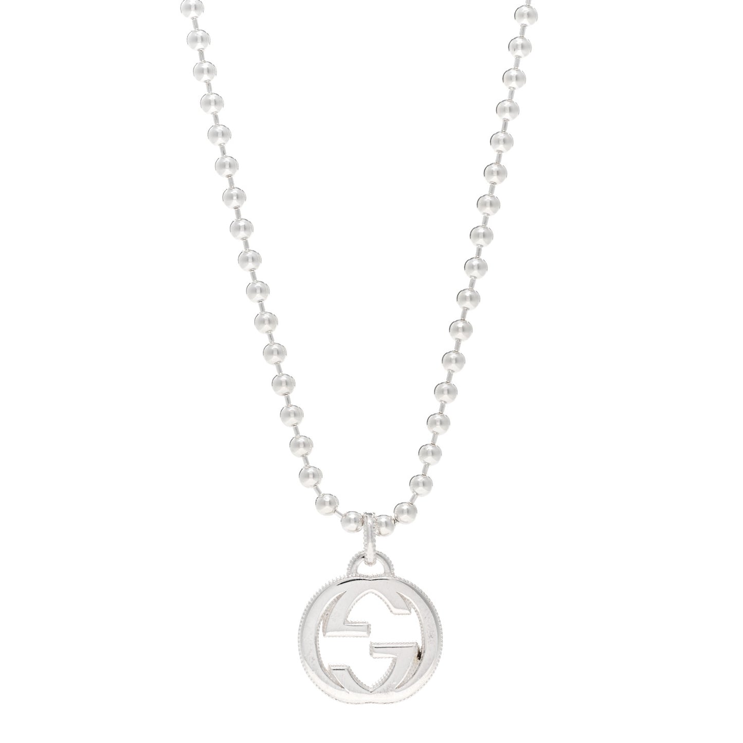 Sterling Silver Interlocking GG Pendant Beaded Necklace