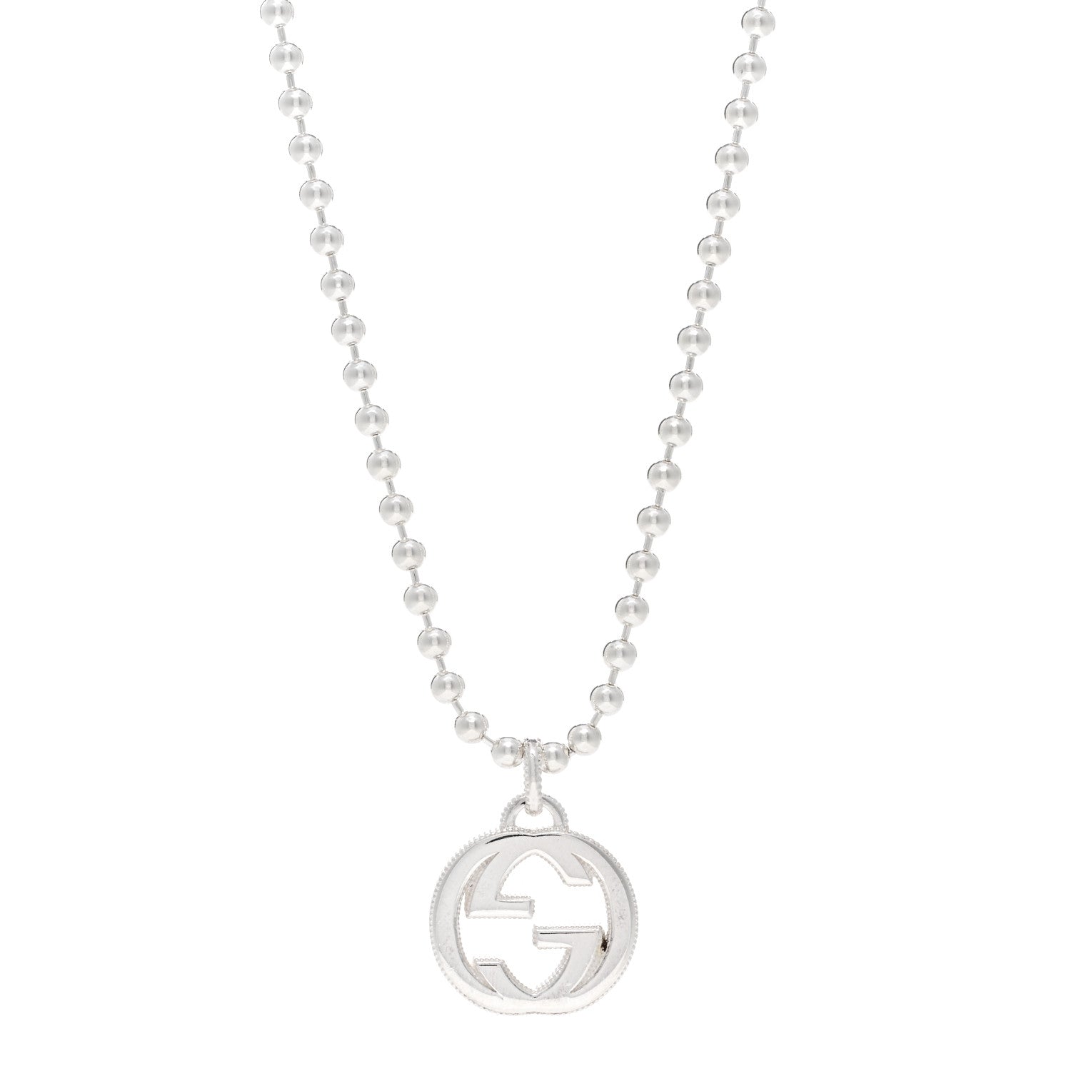 Gucci Sterling Silver Interlocking GG Pendant Beaded Necklace 1 of 4