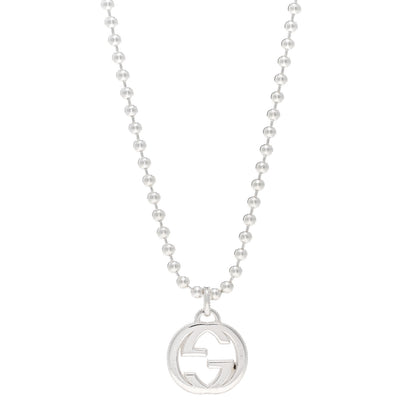 Gucci Sterling Silver Interlocking GG Pendant Beaded Necklace 1 of 4