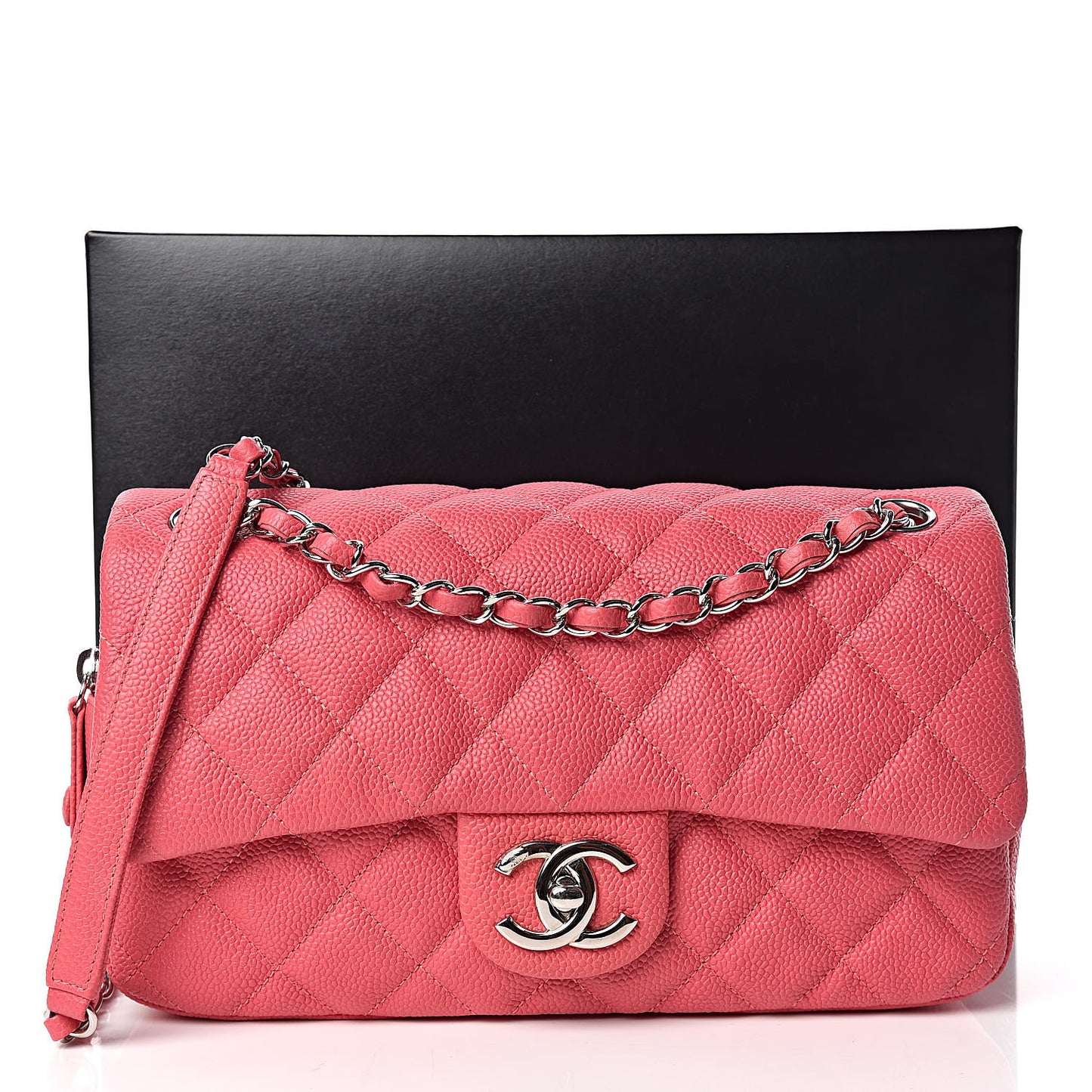 Caviar Quilted Medium Easy Flap Coral