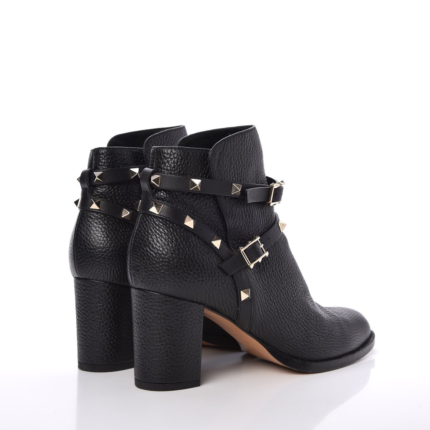 Valentino Garavani Pebbled Calfskin Rockstud Double Buckle 70mm Block Heel Ankle Boots 38.5 Black 4 of 11
