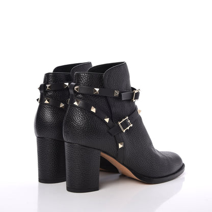 Valentino Garavani Pebbled Calfskin Rockstud Double Buckle 70mm Block Heel Ankle Boots 38.5 Black 4 of 11