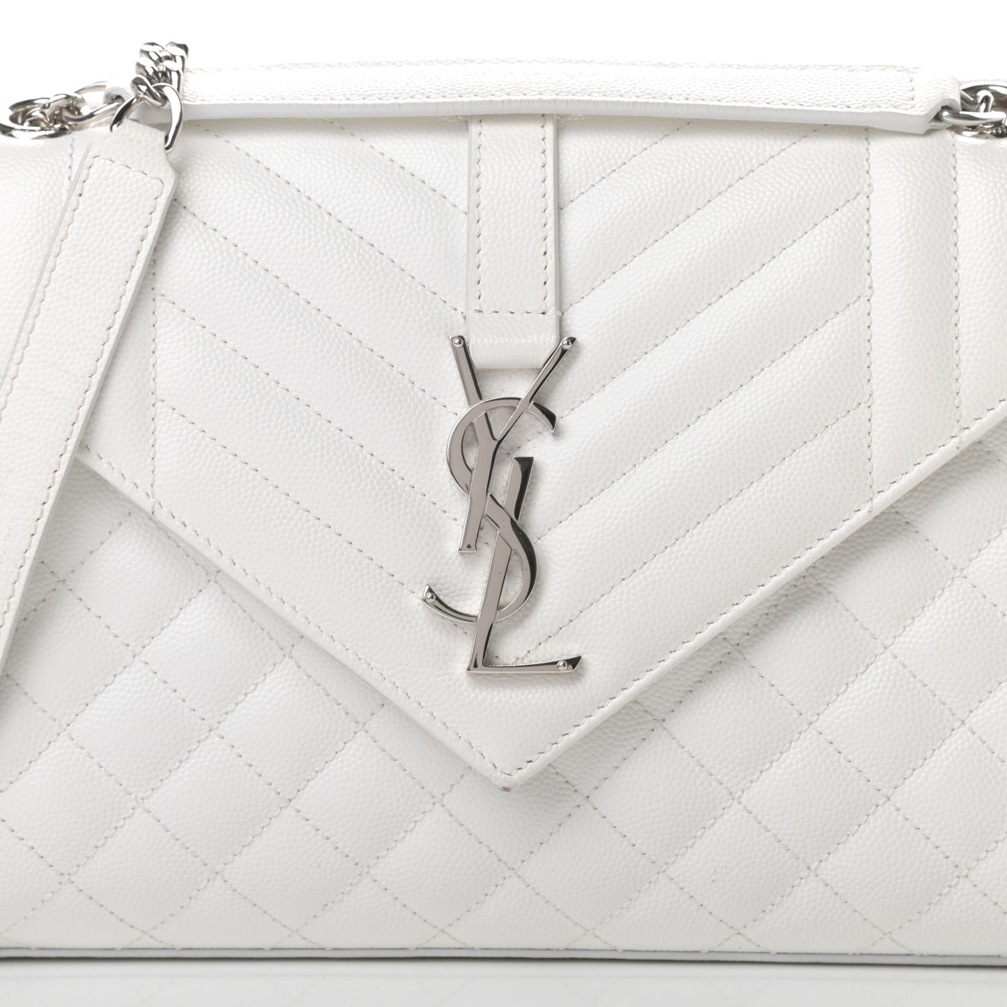 Grain De Poudre Textured Mixed Matelasse Medium Triquilt Monogram Satchel Blanc Vintage