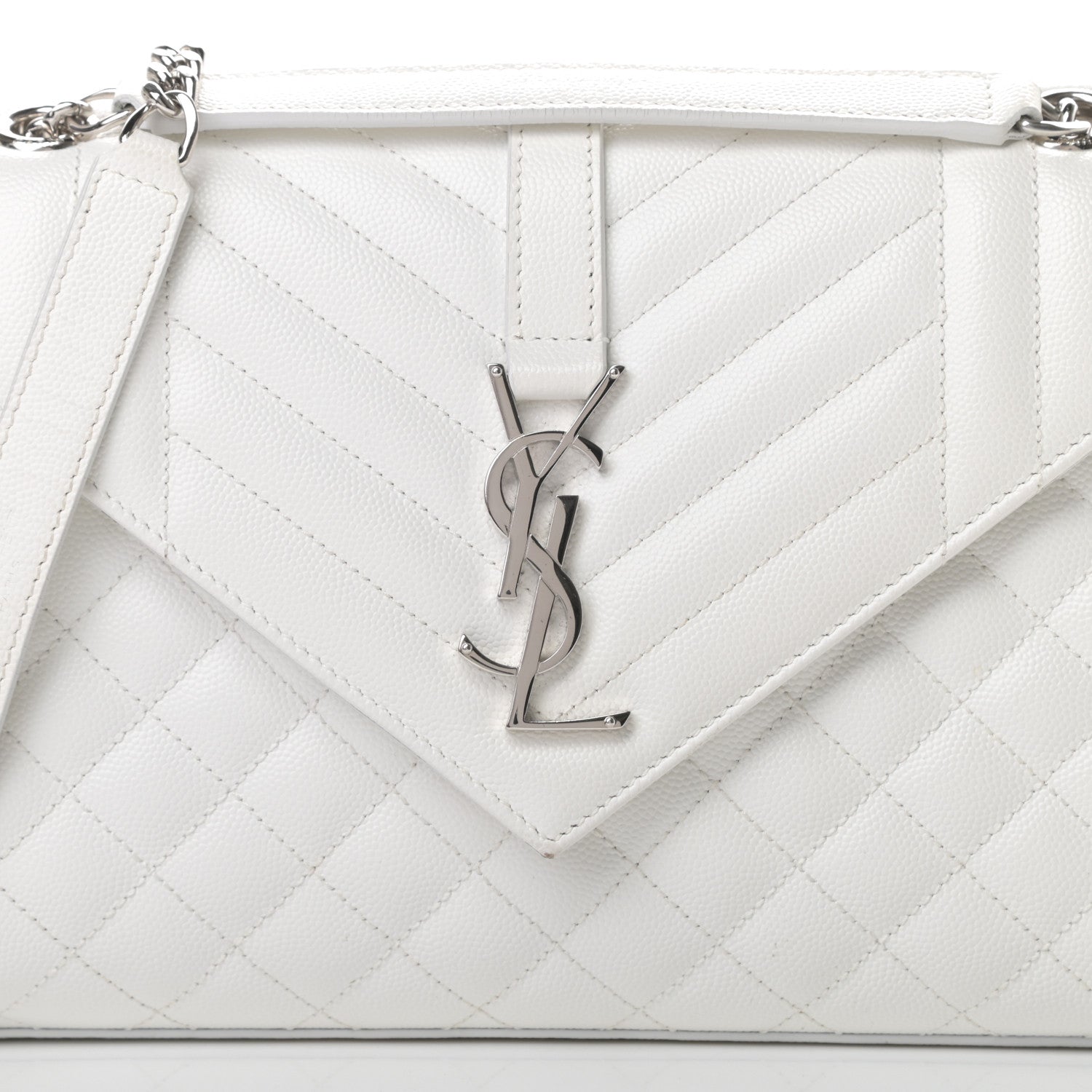 Saint Laurent Grain De Poudre Textured Mixed Matelasse Medium Triquilt Monogram Satchel Blanc Vintage 8 of 21