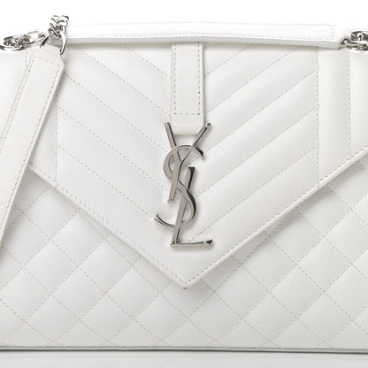 Saint Laurent Grain De Poudre Textured Mixed Matelasse Medium Triquilt Monogram Satchel Blanc Vintage 8 of 21