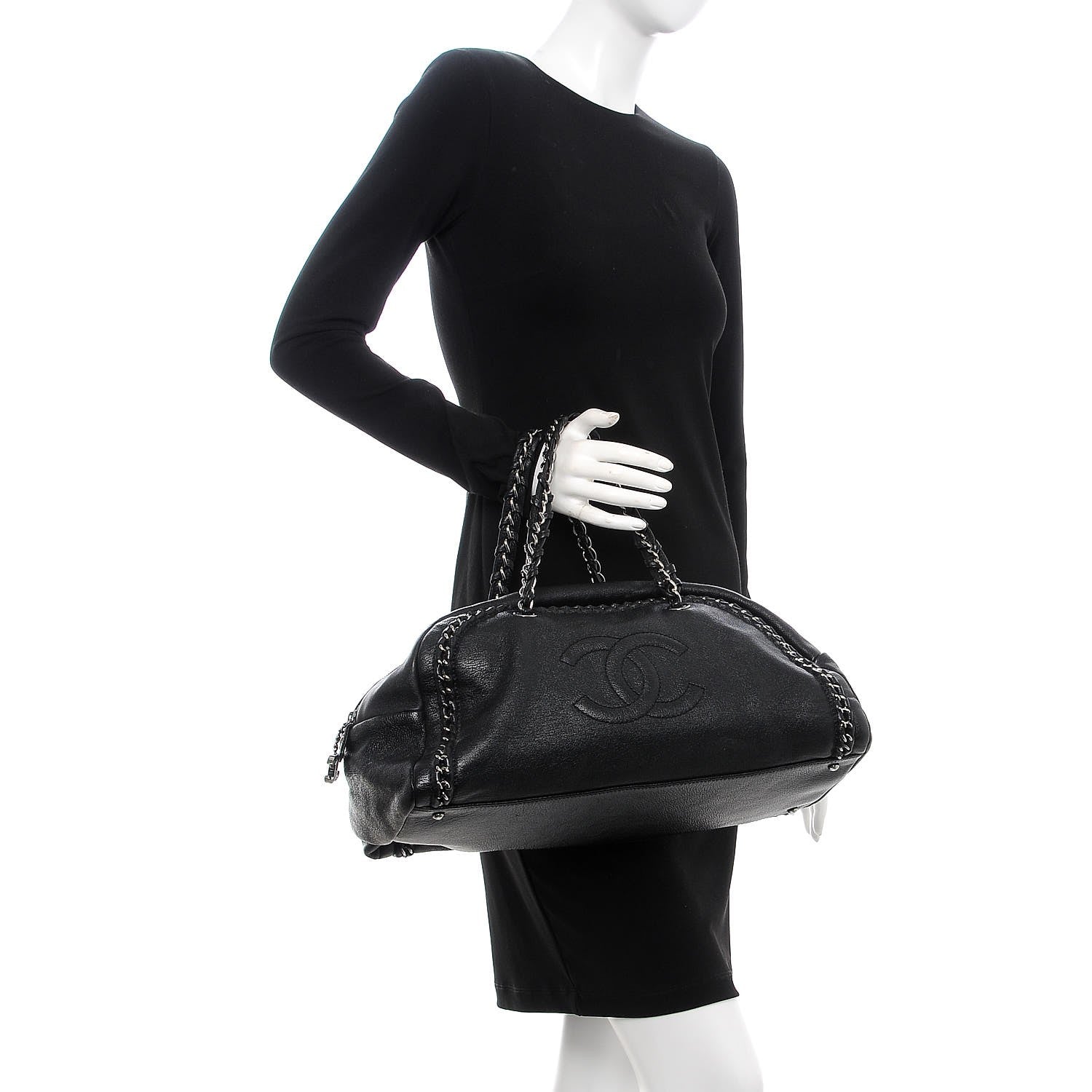 Chanel Metallic Goatskin Large Luxe Ligne Bowler Black 2 of 8