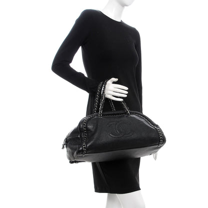 Chanel Metallic Goatskin Large Luxe Ligne Bowler Black 2 of 8