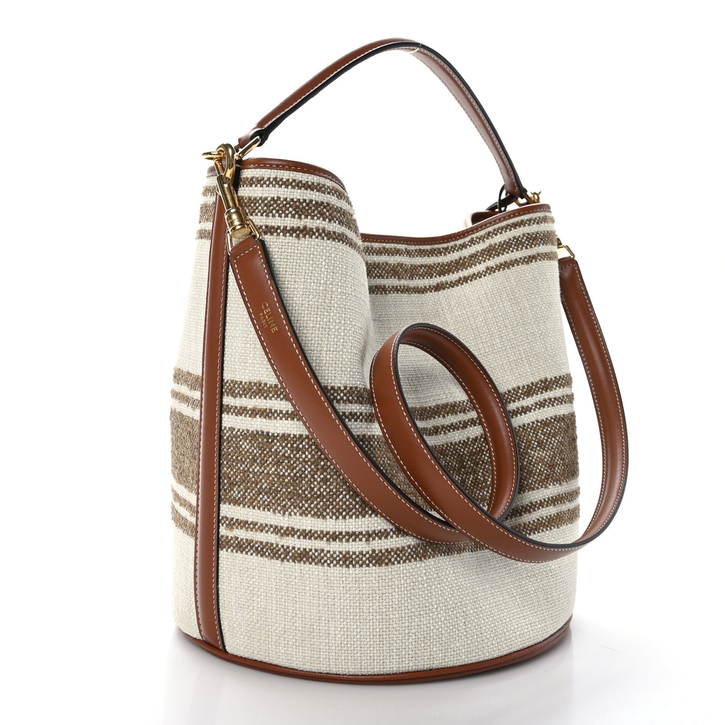 Canvas Smooth Calfskin Logo Bucket 16 Bag Beige Brown Tan