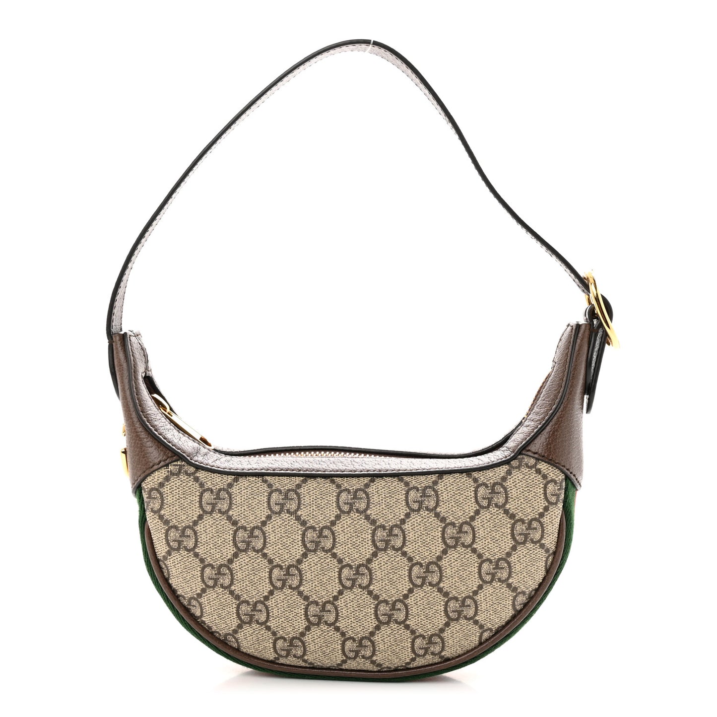 GG Supreme Monogram Textured Calfskin Web Mini Ophidia Half Moon Hobo Beige Ebony New Acero
