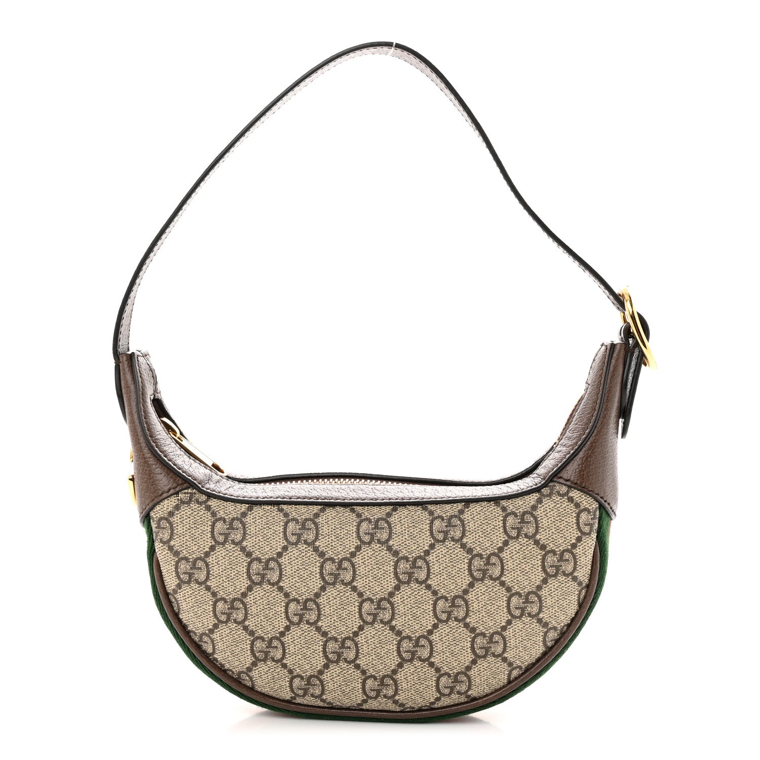 Gucci GG Supreme Monogram Textured Calfskin Web Mini Ophidia Half Moon Hobo Beige Ebony New Acero 1 of 10