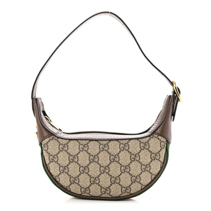 Gucci GG Supreme Monogram Textured Calfskin Web Mini Ophidia Half Moon Hobo Beige Ebony New Acero 1 of 10