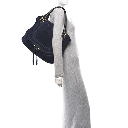 Chloe Suede Calfskin Braided Large Marcie Double Carry Navy 2 of 11