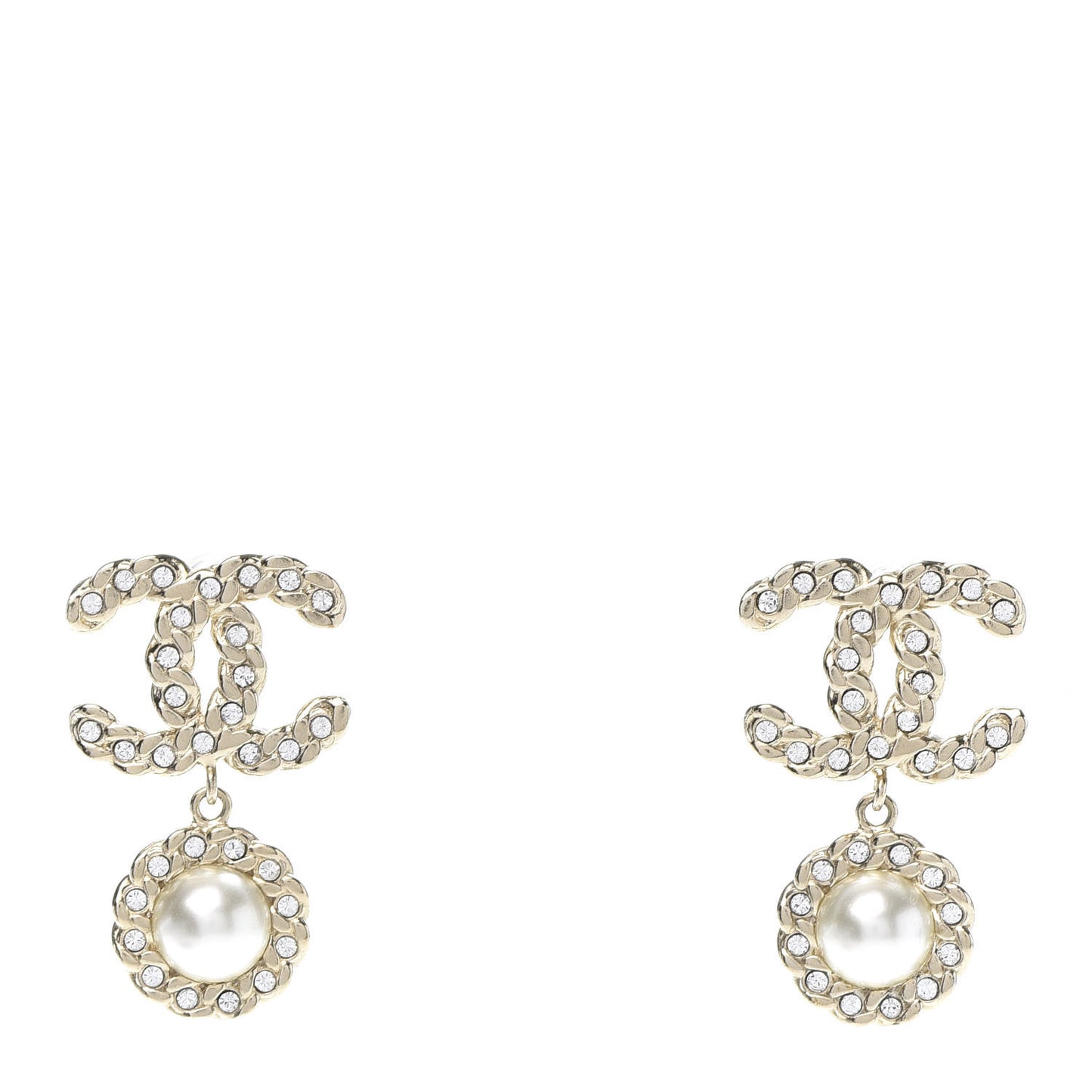 Crystal Pearl Pearls Coronation CC Drop Earrings Gold