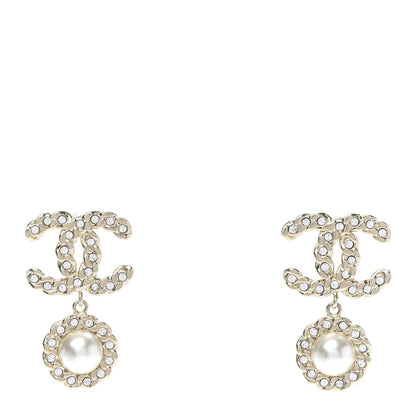 Chanel Crystal Pearl Pearls Coronation CC Drop Earrings Gold 1 of 5