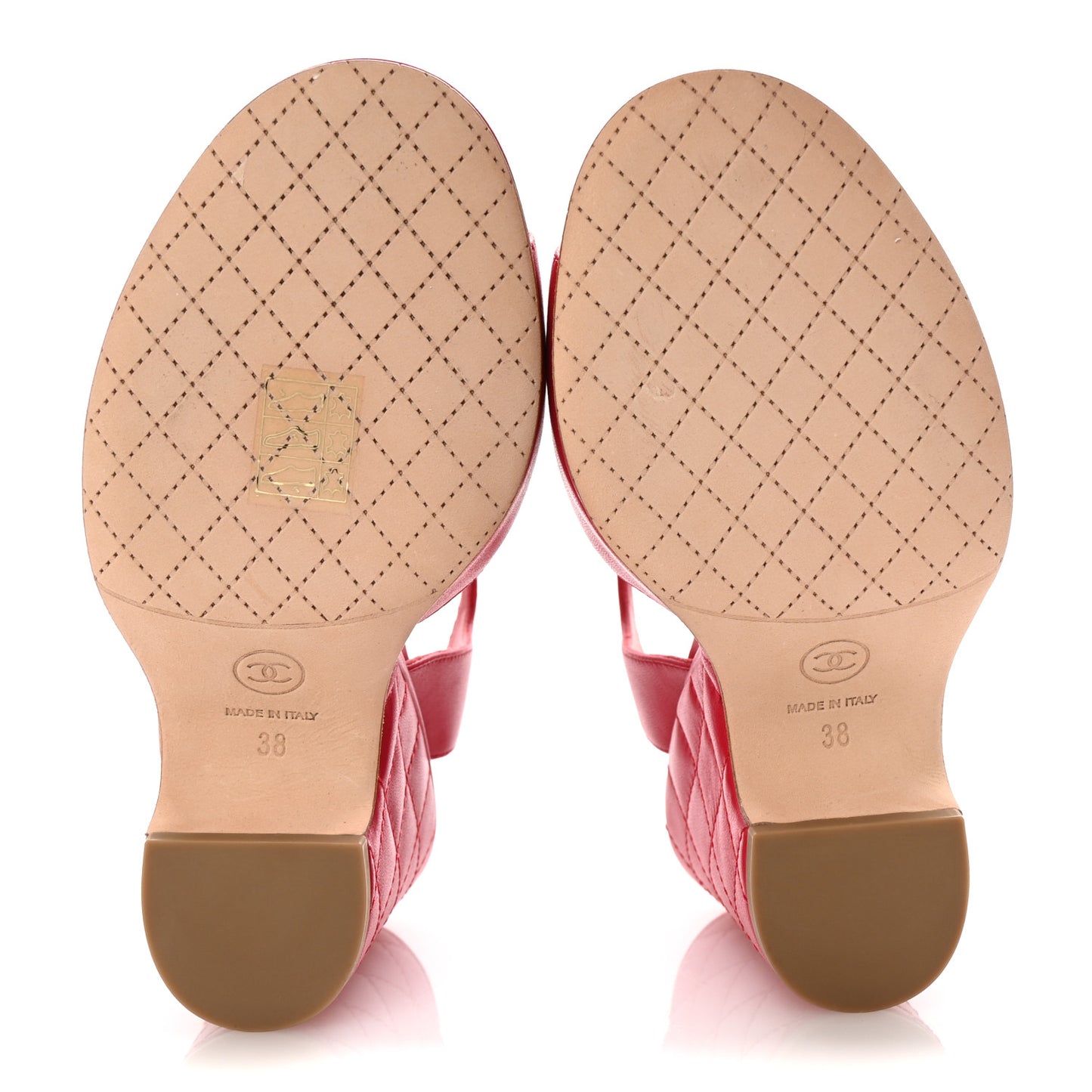 Lambskin Quilted Chain CC Wedge Sandals 38 Red