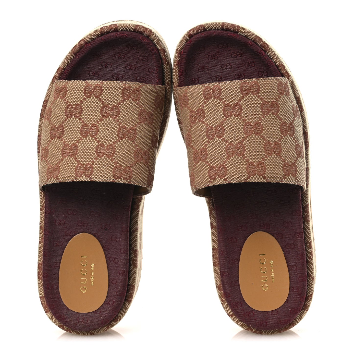 Canvas GG Monogram Angelina Platform Slide Sandals 37.5 Beige Ruggine