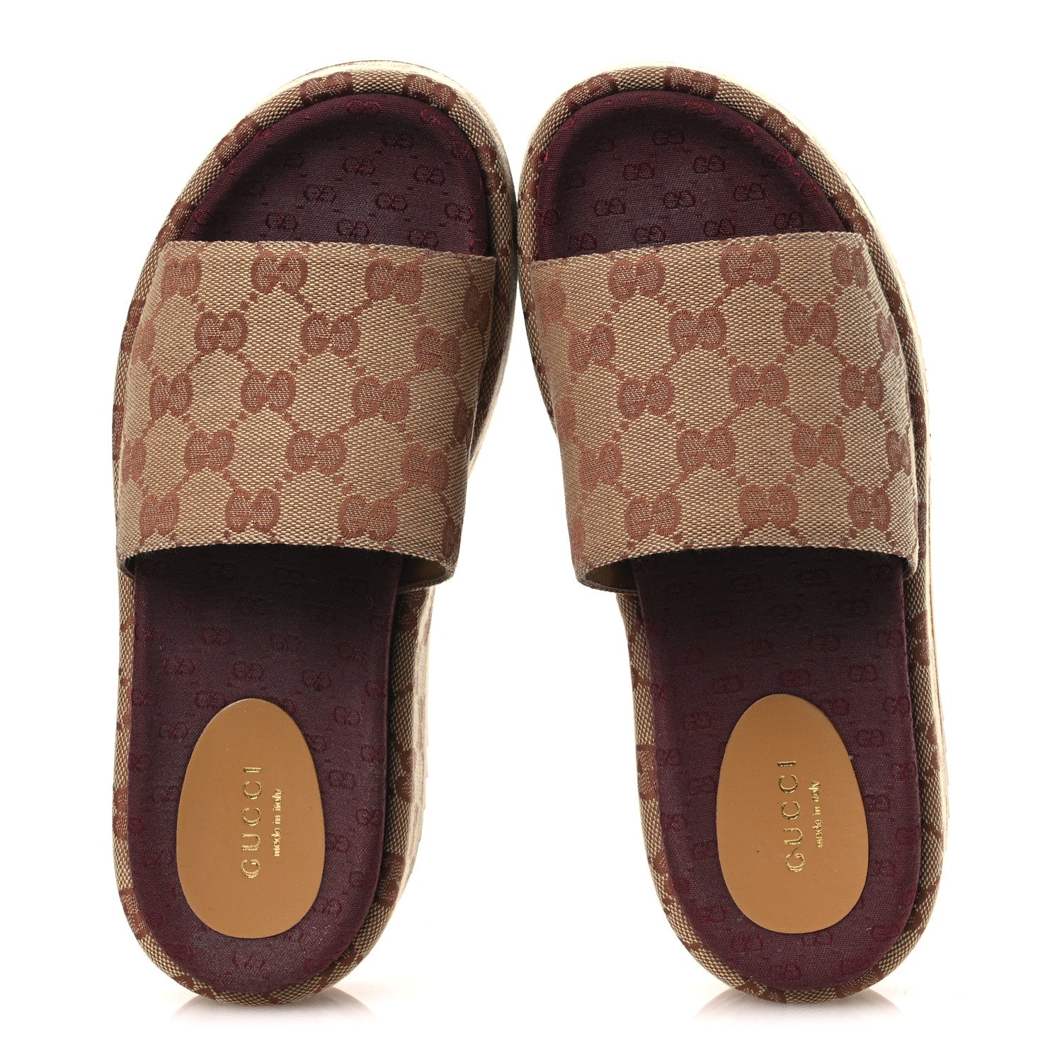 Gucci Canvas GG Monogram Angelina Platform Slide Sandals 37.5 Beige Ruggine 2 of 12
